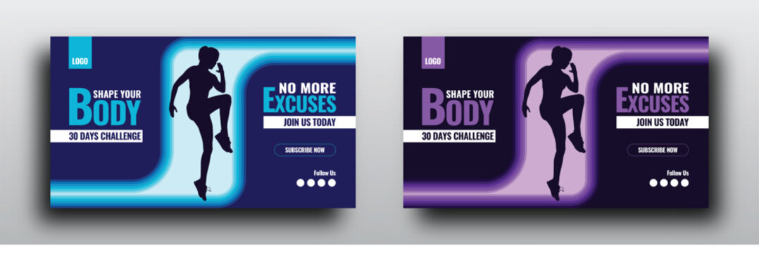 Gym and fitness youtube video thumbnail or fintess training web banner 