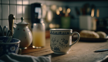 Obraz na płótnie Canvas cup of tea coffee in the morning, kitchen vintage Generative AI, Generativ, KI
