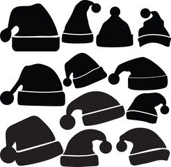 Santa Claus Christmas hat black icon. Christmas Santa Claus Hats 