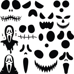 Set of ghost faces icon. Scary faces silhouette