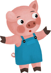 cartoon scene with farmer funny pig rancher doing something happy isolated illustration for children