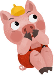 cartoon scene with farmer funny pig rancher doing something happy isolated illustration for children