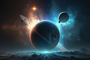 Abstract scientific background - planets in space nebula and stars Elements of this image furnished by NASA nasagov, background, illustration, generative ai