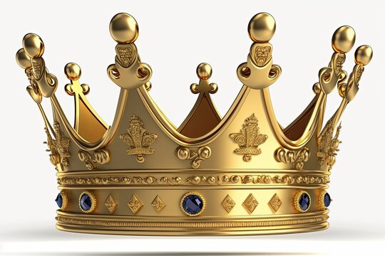 Gold crown isolated on white background, illustration, generative ai