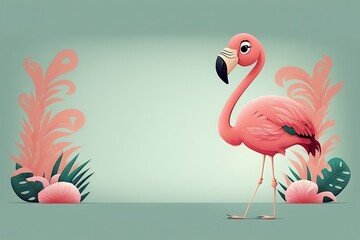  Cute Cartoon Flamingo Banner with Space for Copy, generative ai