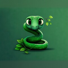  Cute Cartoon Emerald Green Boa Snake, generative ai