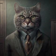  cat in pin striped suit, generative ai