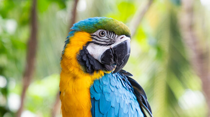 beautiful Blue-and-Yellow Macaw in rainforest