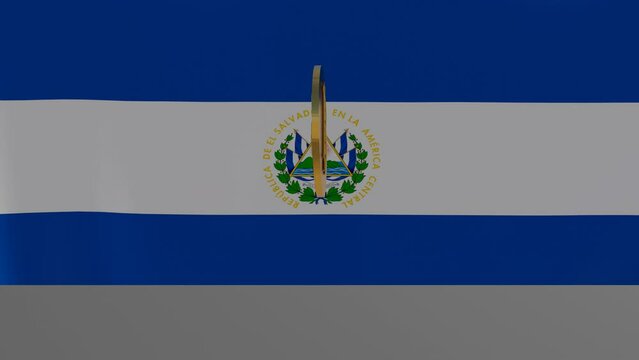 Bitcoin bouncing and spinning in front of Flag of El Salvador