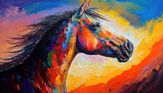 paint like illustration of close up portrait horse face, Genertive Ai