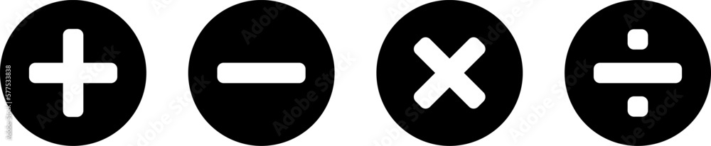 Aufkleber mathematical calculator sign icon set including plus minus divide multiply symbols. vector image.