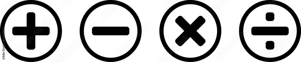 Poster mathematical calculator sign icon set including plus minus divide multiply symbols. vector image.