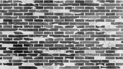 Destroyed black and white wall brick texture on isolated background. Material grunged rocks textured.