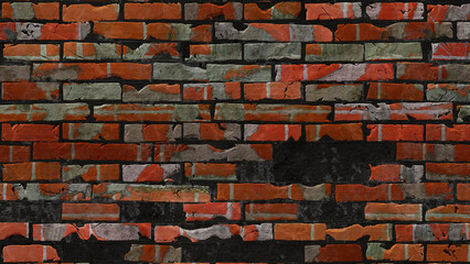 Destroyed wall brick texture on isolated background. Material grunged rocks textured.