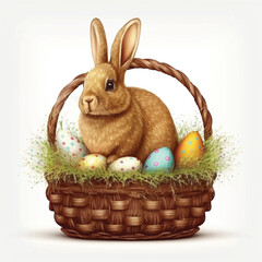 Bunny in basket with Easter eggs
