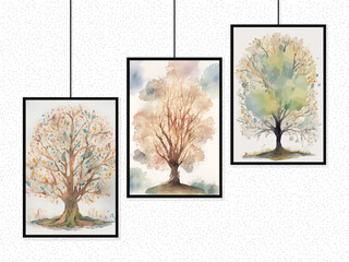 Watercolor tree illustration background