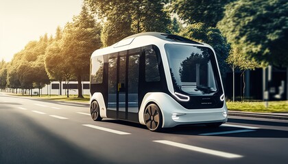 Obraz premium hi-tech future car with light trail and speed blur cityscape background, Generative Ai