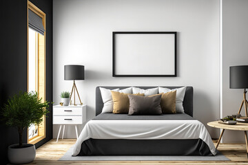 Home bedroom interior mockup background. Mock up in contemporary home decoration. Free copy space. Generative AI