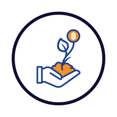business start up, money growth, tree on hand icon
