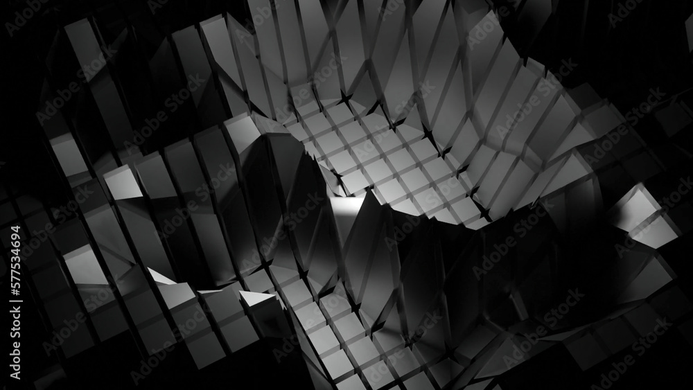 Poster 3d waves on surface of shimmering cubes. design. flickering waves of distortion on surface of square