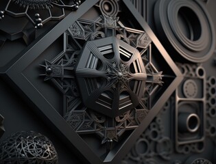 Abstract black geometric background Various shapes Flat lay created with Generative AI technology