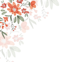 Background with delicate orange flowers, watercolor illustration for design and invitations.