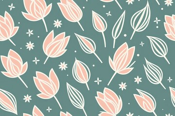 Tulips pattern. Tulips on pastel background, tribal style generative ai illustration. Spring floral background