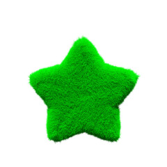 green  star  Fur 3D element render, Typography fluffy style
