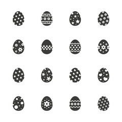 Easter eggs. Set of 16 flat icons.