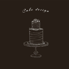 Cake. Doodle sweet bakery products on black background