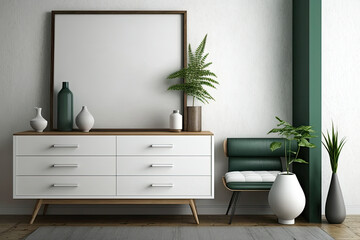 Modern interior with dresser. Posterl mock up. illustration. Generative AI