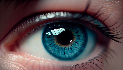 Fototapeta na wymiar Human blue eye realistic beautiful closeup zoom. Generative AI