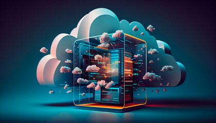 illustration concept of cloud computing service for future, data storage, computing power without direct active that could manage by user. AI generative - obrazy, fototapety, plakaty