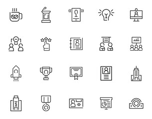 Business teamwork, team building, work group and human resources minimal thin line web icon set. Outline icons collection. Lines with editable stroke