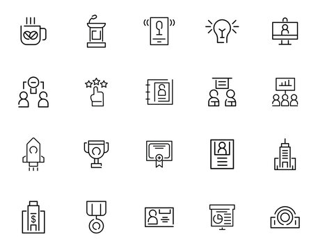 Business teamwork, team building, work group and human resources minimal thin line web icon set. Outline icons collection. Lines with editable stroke