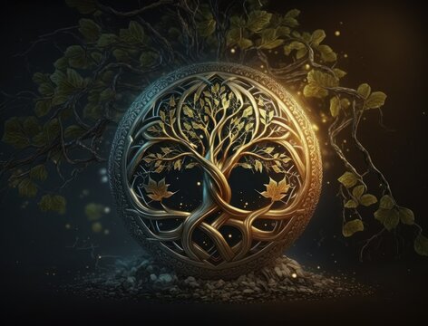 Ethnic celtic ornaments Esoteric vegetal background created with Generative AI technology