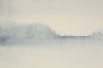 Art wet flow watercolor landscape smear blot painting. Abstract texture color stain brushstroke...