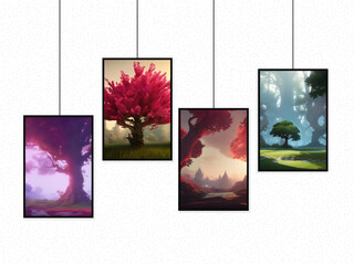 frame with fantasy tree illustration design