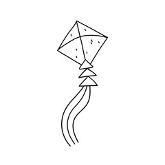 Kite in hand drawn doodl style. Vector illustration isolated on white background vector illustration. Flying toy for children outdoor activity.
