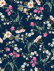 Seamless botanical flowers pattern, floral print.