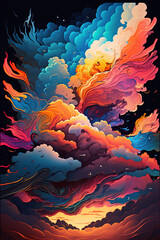 A painting of a colorful sky with clouds. Generative Ai
