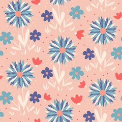 hand drawn cute seamless vector pattern background illustration with colorful pastel flowers