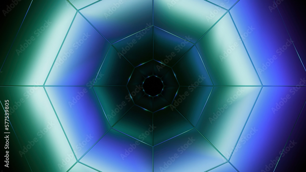 Poster illusion of moving tunnel with geometric lines. design. octagonal figure with lines moves in tunnel.