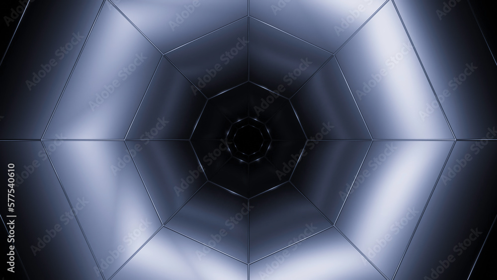 Poster illusion of moving tunnel with geometric lines. design. octagonal figure with lines moves in tunnel.