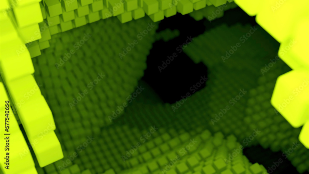 Poster 3d space with cubic shapes and steps. design. 3d shapes and abstract hills in cyberspace. projection