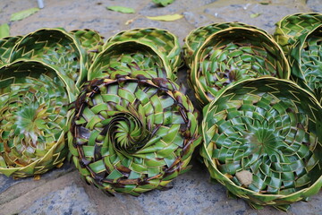 Upcycling of Banana leaf basket braided, Cuba Caribbean