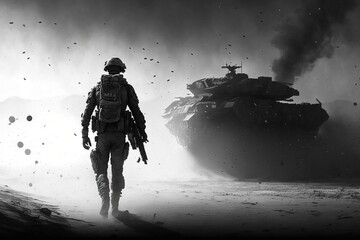 Soldier with simple colors, minimalistic created with Generative AI