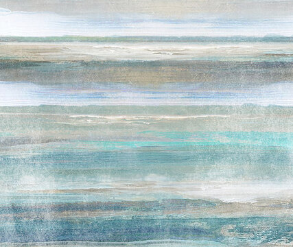 Fototapeta Texture of watercolor painting of the horizon and sea with waves, good for wallpaper