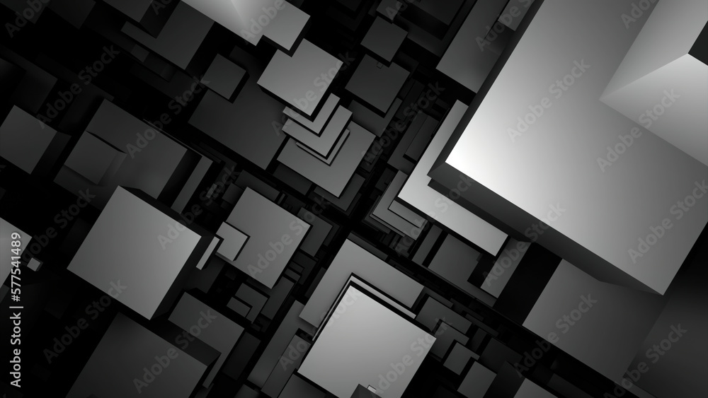Poster gray and orange background. design. squares of different sizes that make up the corridor in animatio