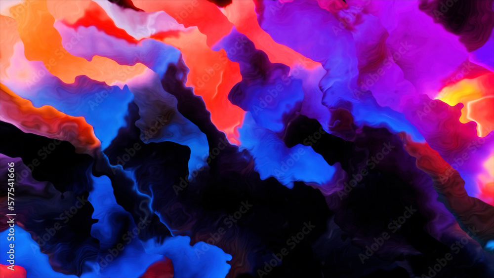 Poster a bright palette of colors. motion. colored paint in animation creates patterns.